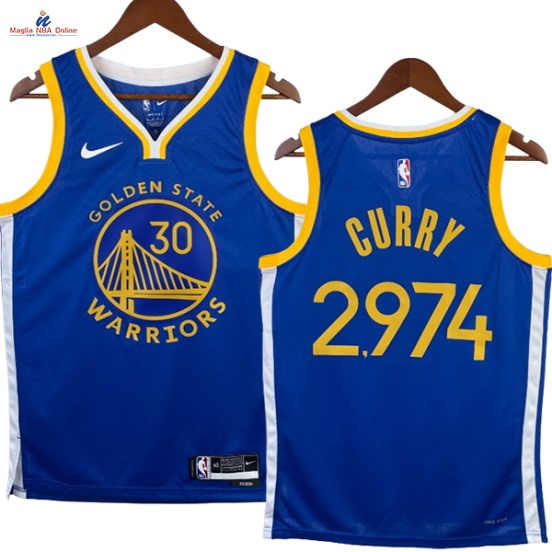 Acquista Maglia NBA Nike Golden State Warriors #30 Stephen Curry 2974th Blu 3 Points 2023-24