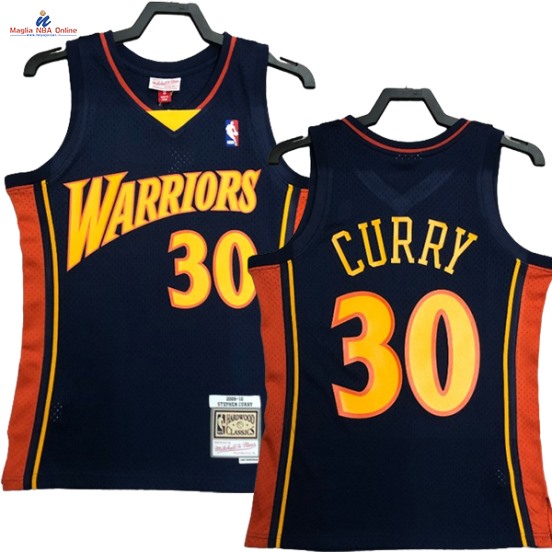 Acquista Maglia NBA Nike Golden State Warriors #30 Stephen Curry Blu Marino Hardwood Classics 2009-10