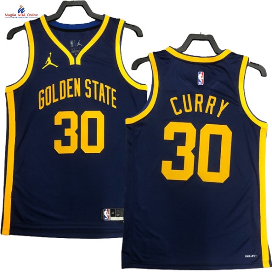 Acquista Maglia NBA Nike Golden State Warriors #30 Stephen Curry Blu Marino Statement 2023-24