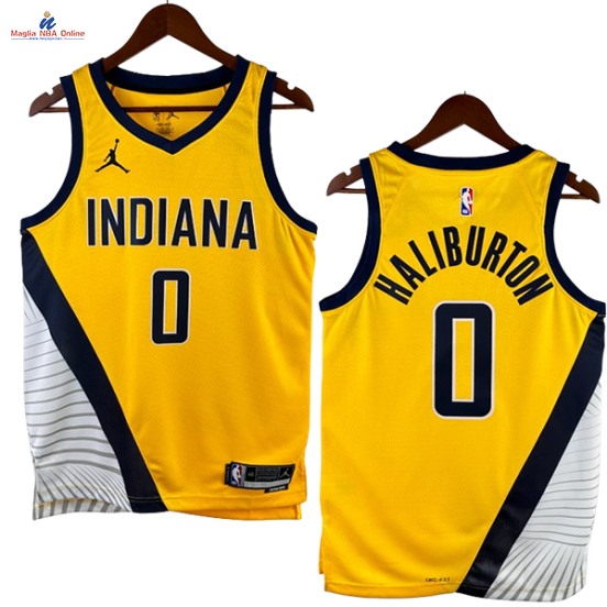 Acquista Maglia NBA Nike Indiana Pacers #0 Tyrese Haliburton Giallo Statement 2023-24
