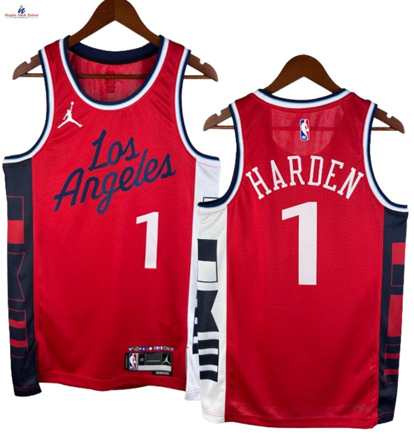 Acquista Maglia NBA Nike Los Angeles Clippers #1 James Harden Rosso Statement 2024-25