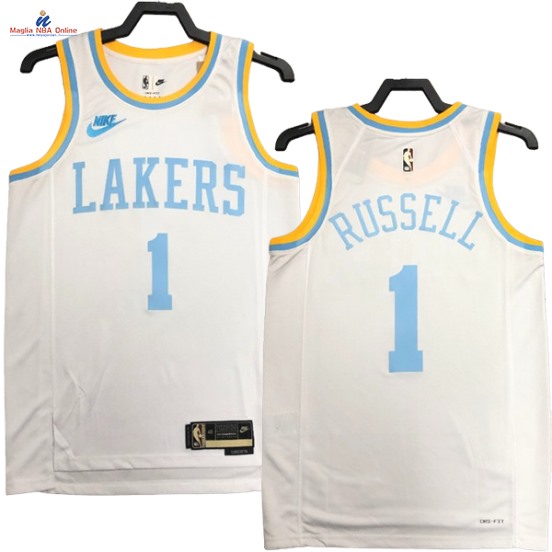 Acquista Maglia NBA Nike Los Angeles Lakers #1 D'Angelo Russell Bianco Classic 2023-24