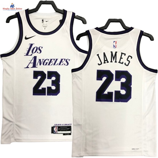 Acquista Maglia NBA Nike Los Angeles Lakers #23 LeBron James Bianco Città 2023-24