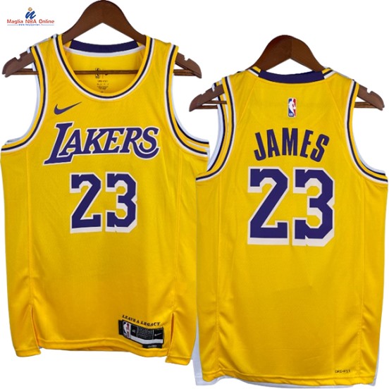 Acquista Maglia NBA Nike Los Angeles Lakers #23 LeBron James Giallo Icon 2023-24