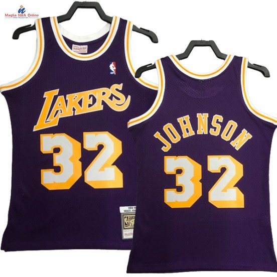 Acquista Maglia NBA Nike Los Angeles Lakers #32 Magic Johnson Porpora Hardwood Classics 1984 85