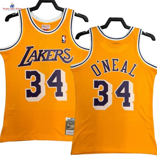 Acquista Maglia NBA Nike Los Angeles Lakers #34 Shaquille O'Neal Giallo Hardwood Classics 1996-97