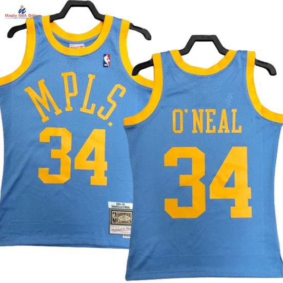 Acquista Maglia NBA Nike Los Angeles Lakers #34 Shaquille O'neal Blu Claro Hardwood Classics 2001-02
