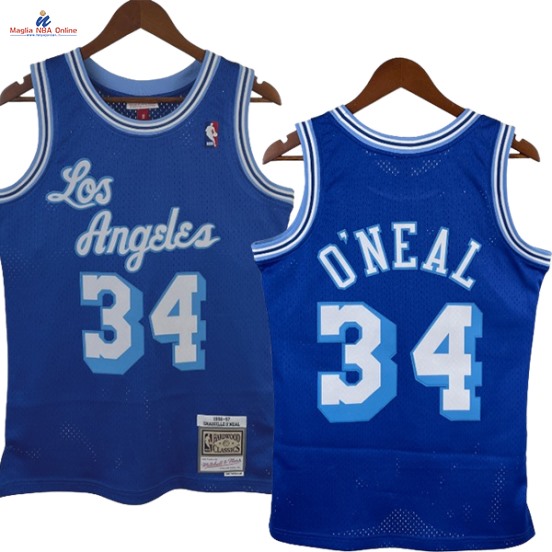 Acquista Maglia NBA Nike Los Angeles Lakers #34 Shaquille O'neal Blu Hardwood Classics 1996-97