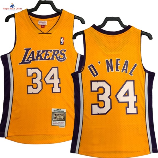 Acquista Maglia NBA Nike Los Angeles Lakers #34 Shaquille O'neal Giallo Hardwood Classics 1999-00