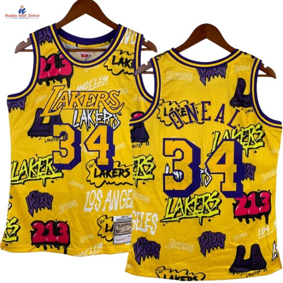 Acquista Maglia NBA Nike Los Angeles Lakers #34 Shaquille O'neal Oro Hardwood Classics 1996-97