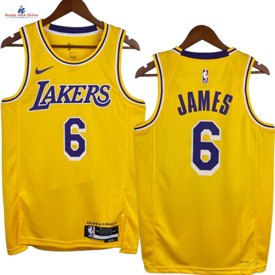 Acquista Maglia NBA Nike Los Angeles Lakers #6 LeBron James Giallo Icon 2023-24