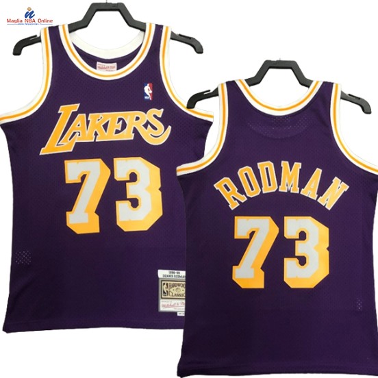 Acquista Maglia NBA Nike Los Angeles Lakers #73 Dennis Rodman Porpora Hardwood Classics 1998-99