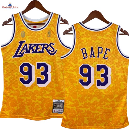 Acquista Maglia NBA Nike Los Angeles Lakers #93 Bape Giallo Hardwood Classics 1993