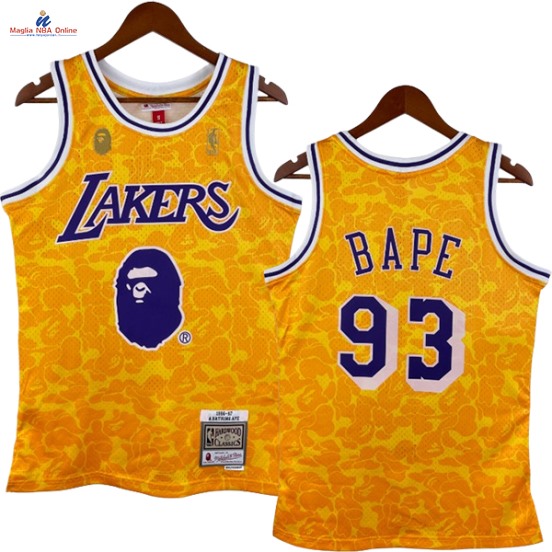 Acquista Maglia NBA Nike Los Angeles Lakers #93 Bape Giallo Hardwood Classics 1996-97