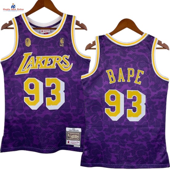 Acquista Maglia NBA Nike Los Angeles Lakers #93 Bape Porpora Hardwood Classics 1993
