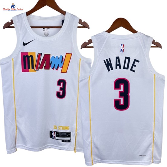Acquista Maglia NBA Nike Miami Heat #3 Dwyane Wade Bianco Città 2023-24