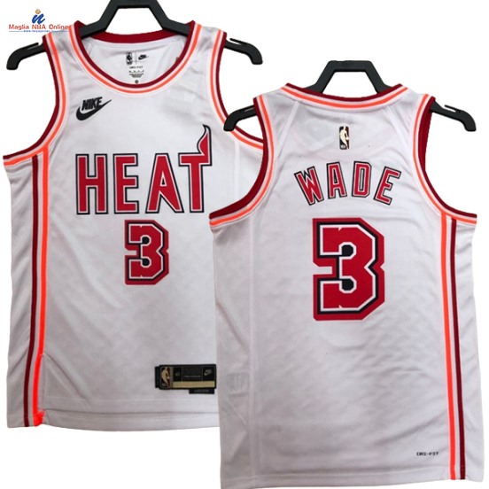 Acquista Maglia NBA Nike Miami Heat #3 Dwyane Wade Bianco Classic 2023-24