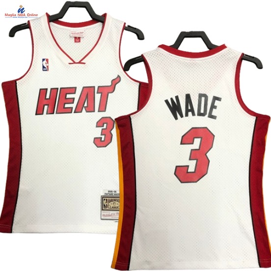 Acquista Maglia NBA Nike Miami Heat #3 Dwyane Wade Bianco Hardwood Classics 2005-06