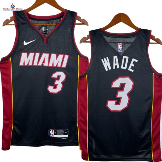 Acquista Maglia NBA Nike Miami Heat #3 Dwyane Wade Nero Icon 2023-24