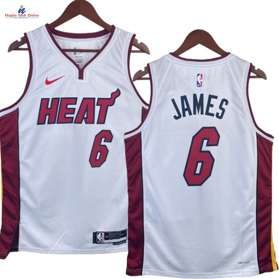 Acquista Maglia NBA Nike Miami Heat #6 LeBron James Bianco Association 2023-24