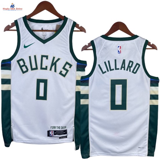Acquista Maglia NBA Nike Milwaukee Bucks #0 Damian Lillard Bianco Association 2023-24