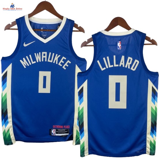 Acquista Maglia NBA Nike Milwaukee Bucks #0 Damian Lillard Blu Città 2023-24