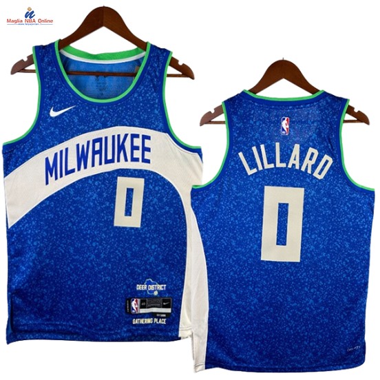 Acquista Maglia NBA Nike Milwaukee Bucks #0 Damian Lillard Blu Città 2024-25