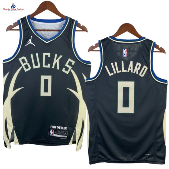 Acquista Maglia NBA Nike Milwaukee Bucks #0 Damian Lillard Nero Statement 2023-24