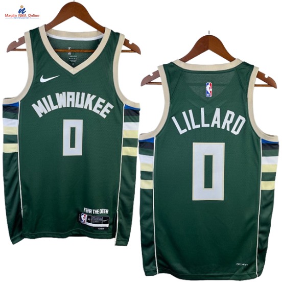Acquista Maglia NBA Nike Milwaukee Bucks #0 Damian Lillard Verde Icon 2023-24