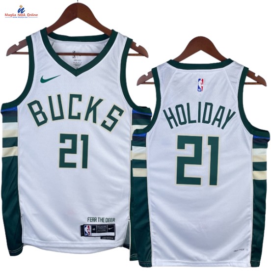 Acquista Maglia NBA Nike Milwaukee Bucks #21 Jrue Holiday Bianco Association 2023-24