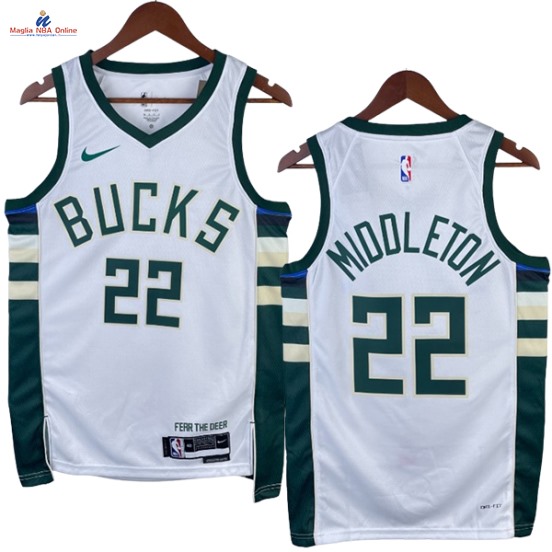 Acquista Maglia NBA Nike Milwaukee Bucks #22 Khris Middleton Bianco Association 2023-24