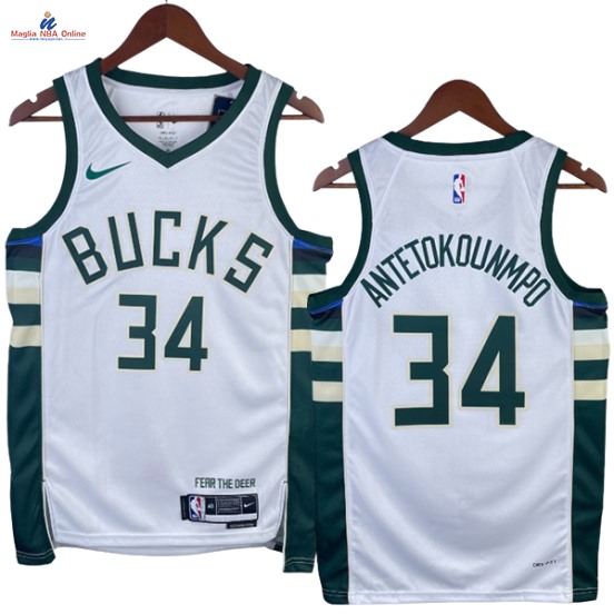 Acquista Maglia NBA Nike Milwaukee Bucks #34 Giannis Antetokounmp Bianco Association 2023-24