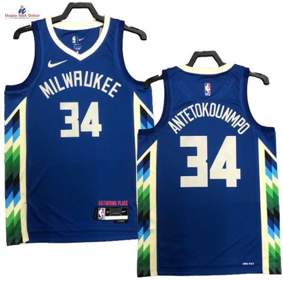 Acquista Maglia NBA Nike Milwaukee Bucks #34 Giannis Antetokounmp Blu Città 2023-24
