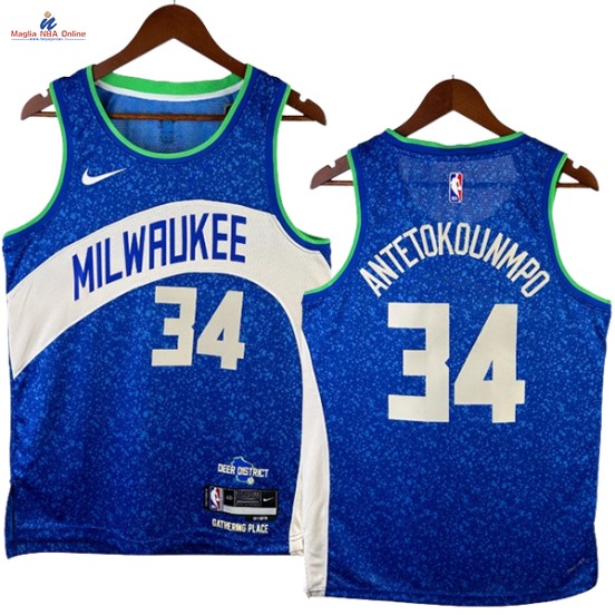 Acquista Maglia NBA Nike Milwaukee Bucks #34 Giannis Antetokounmp Blu Città 2024-25