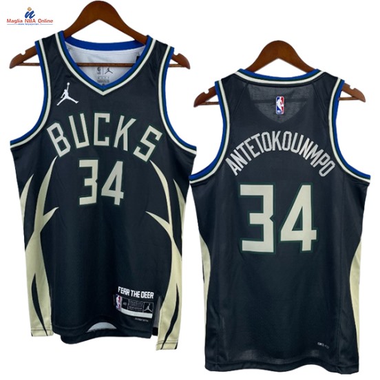 Acquista Maglia NBA Nike Milwaukee Bucks #34 Giannis Antetokounmp Nero Statement 2023-24