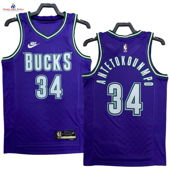 Acquista Maglia NBA Nike Milwaukee Bucks #34 Giannis Antetokounmp Porpora Classic 2023-24