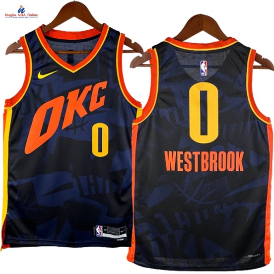 Acquista Maglia NBA Nike Oklahoma City Thunder #0 Russell Westbrook Nero Arancia Città 2024-25