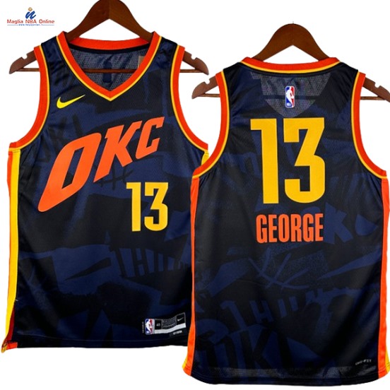 Acquista Maglia NBA Nike Oklahoma City Thunder #13 Paul George Nero Arancia Città 2024-25