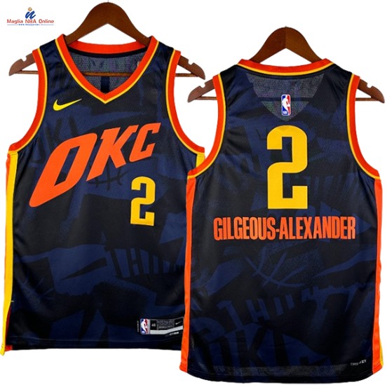 Acquista Maglia NBA Nike Oklahoma City Thunder #2 Shai Gilgeous Alexander Nero Arancia Città 2024-25