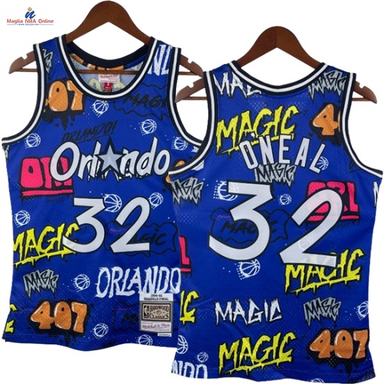 Acquista Maglia NBA Nike Orlando Magic #32 Shaquille O'Neal Slap Sticker Blu Hardwood Classics 1994-95