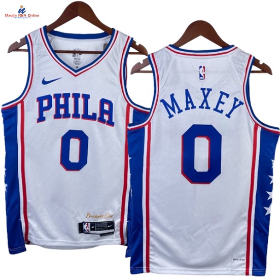 Acquista Maglia NBA Nike Philadelphia Sixers #0 Tyrese Maxey Bianco Association 2023-24