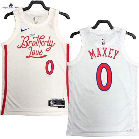 Acquista Maglia NBA Nike Philadelphia Sixers #0 Tyrese Maxey Bianco Città 2023-24