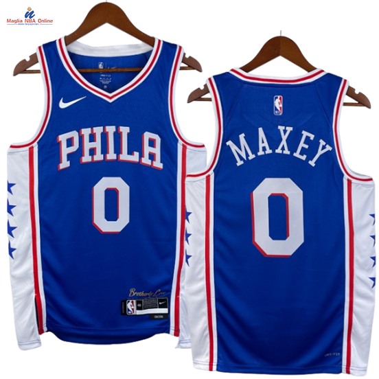 Acquista Maglia NBA Nike Philadelphia Sixers #0 Tyrese Maxey Blu Icon 2023-24
