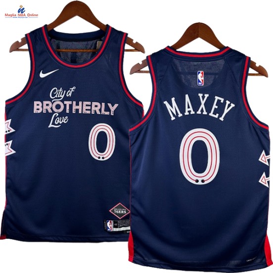Acquista Maglia NBA Nike Philadelphia Sixers #0 Tyrese Maxey Marino Città 2024-25