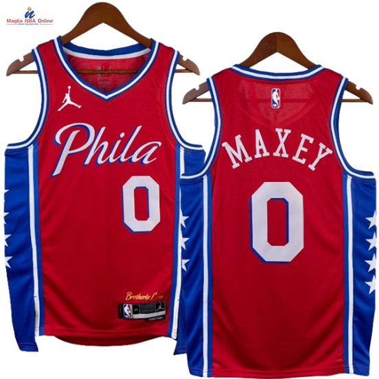 Acquista Maglia NBA Nike Philadelphia Sixers #0 Tyrese Maxey Rosso Statement 2023-24