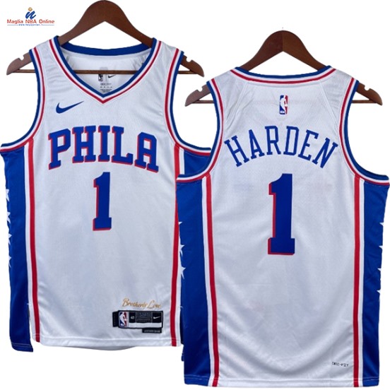 Acquista Maglia NBA Nike Philadelphia Sixers #1 James Harden Bianco Association 2023-24