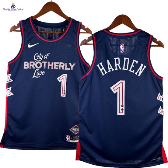 Acquista Maglia NBA Nike Philadelphia Sixers #1 James Harden Marino Città 2024-25