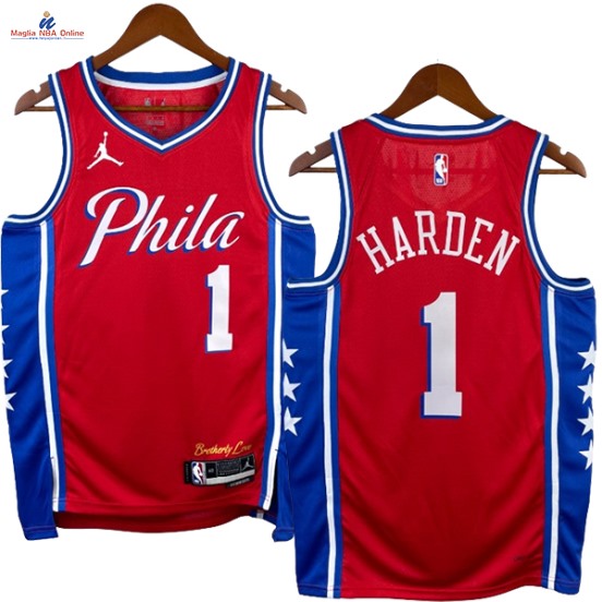 Acquista Maglia NBA Nike Philadelphia Sixers #1 James Harden Rosso Statement 2023-24