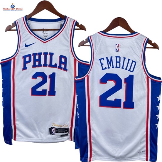Acquista Maglia NBA Nike Philadelphia Sixers #21 Joel Embiid Bianco Association 2023-24