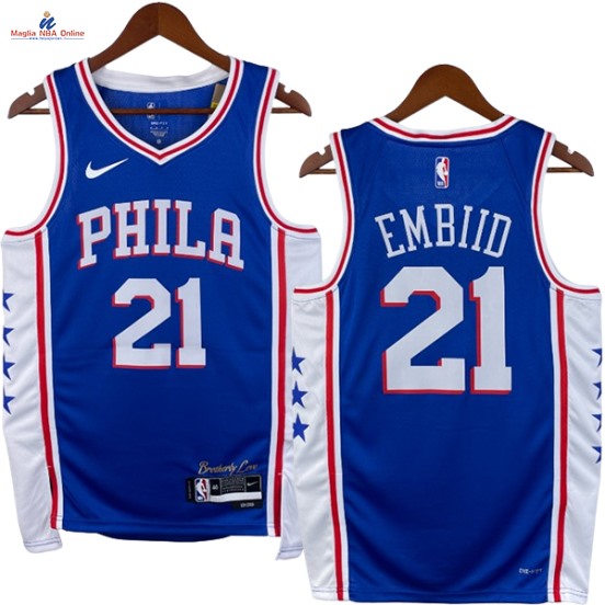 Acquista Maglia NBA Nike Philadelphia Sixers #21 Joel Embiid Blu Icon 2023-24